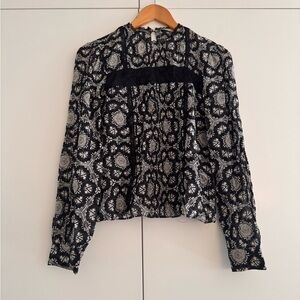 Alice + Olivia Black and White Geometric Blouse with Lace